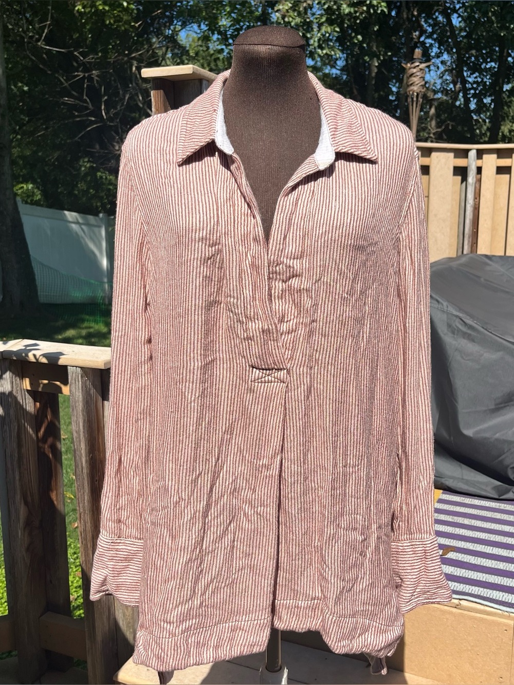 Free People On The Road Stripe Long Sleeve Oversized Tunic Top Size L Boho